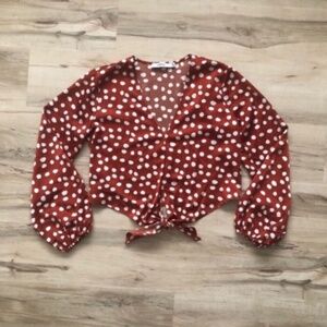 Polka Dot Tie-Front Blouse